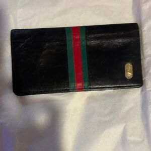 Gucci Black leather Wallet with Red and Green Accents